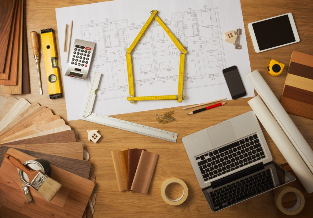 Table displaying various construction materials and tools.