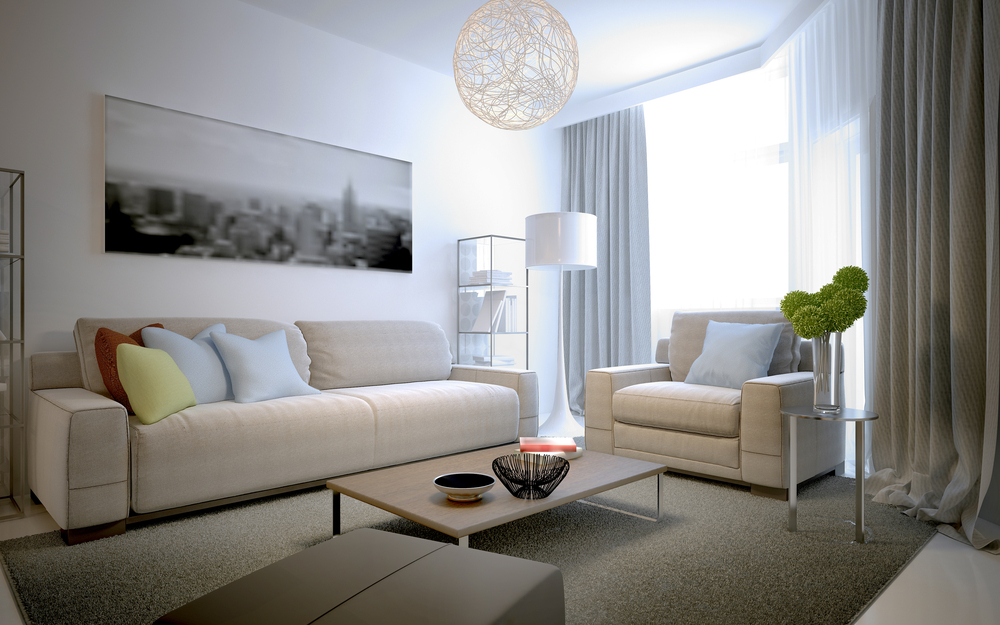 a living room with a couch and a coffee table