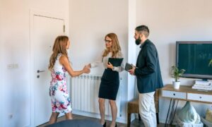 Landlord or letting agent meeting tenants during a property viewing in Bishopsworth