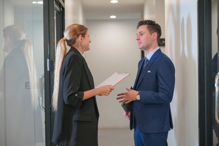 Landlord reviewing tenancy documents and evidence, representing dispute preparation and documentation for rental property management