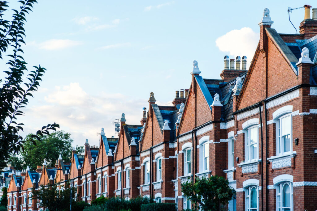 Traditional Victorian terraced houses in Long Ashton residential street