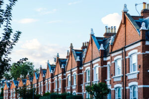 Traditional Victorian terraced houses in Long Ashton residential street